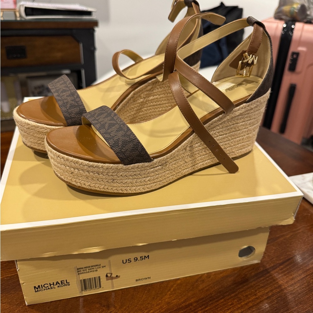 Michael Kors Tan and Brown Wedge Sandals